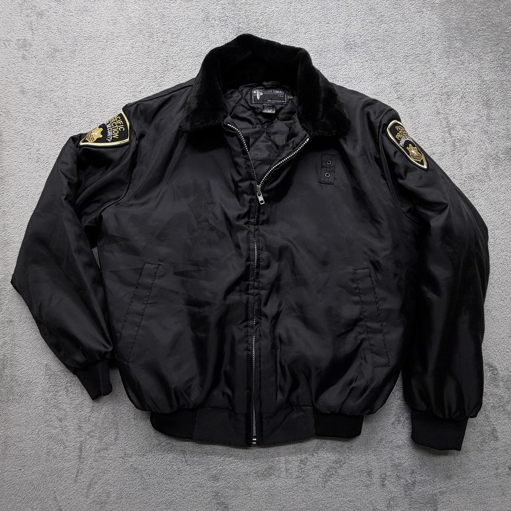 Tact Squad Security Bomber Jacket Mens Large Black Collar Quilted Lining 1001